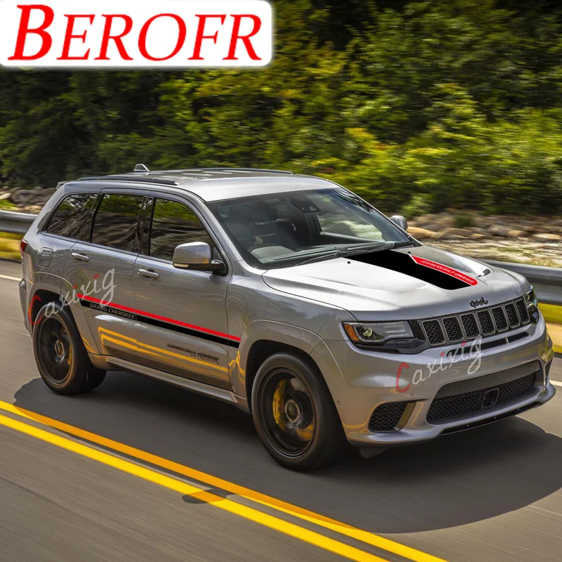 Carbon Fiber Car Hood Stickers For Jeep Grand Cherokee TRACKHAWK SRT8 WK WH Door Side Decor Vinyl Decals Auto Body Film Stripes