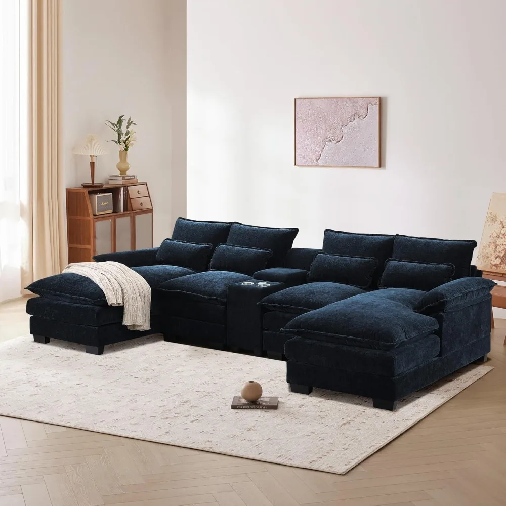 

Luxury Modern 123''U Shaped Sofa for Living Room,4 Seater Comfy Cloud Couch Sleeper,Upholstered Sectional Couch Set with Console