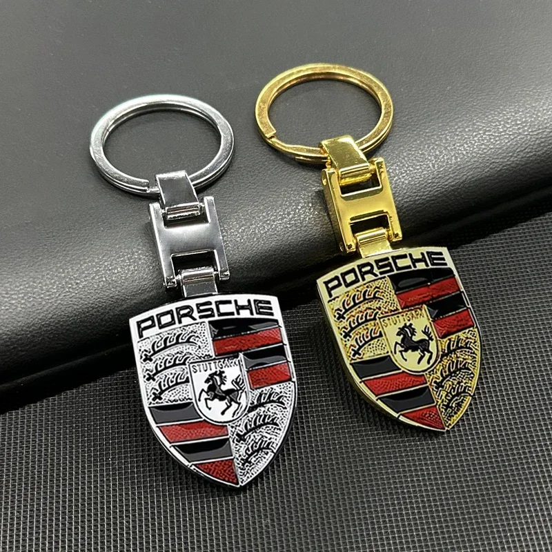 Car Emblem Keychain H Buckle Double-sided Key Ring For Porsche Cayenne Panamera Macan 911 718 Taycan Boxster Cayman 918 Pajun