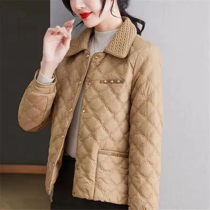 2024 New Autumn Winter Cotton Jacket Women's Short Versatile Light Lingge Outerwear Cotton Shirt Coat Female Casual Ladies Tops