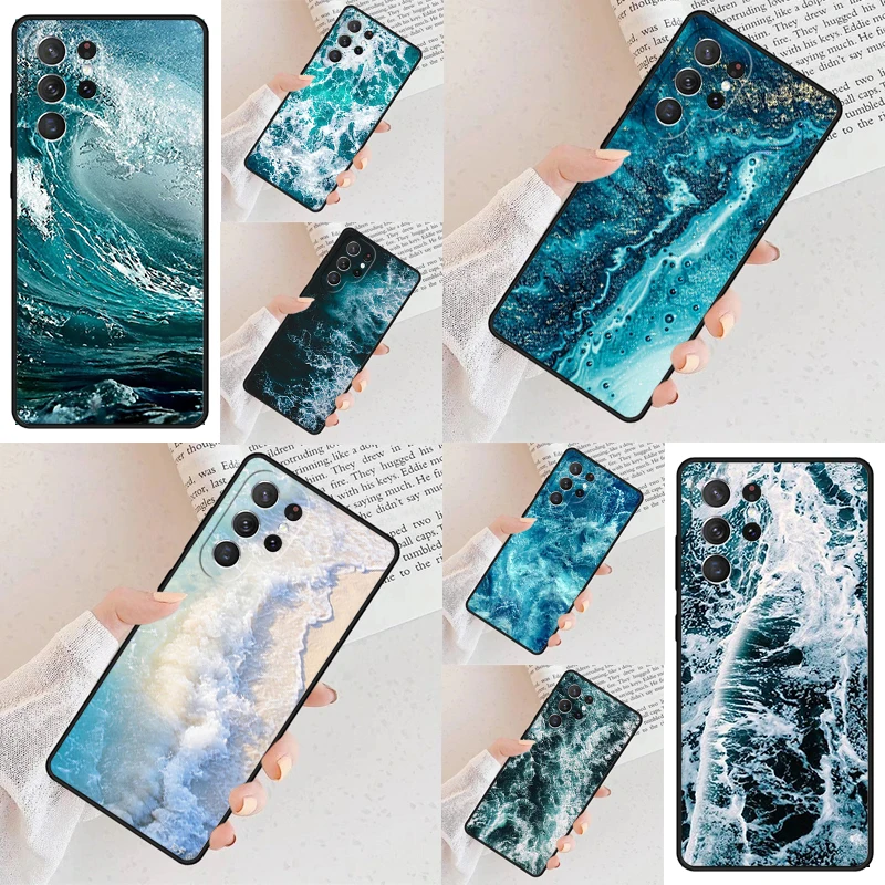 Blue Sea Ocean Waves Phone Case For Samsung Galaxy S24 S23 S22 S21 Ultra S10 Note 10 Pro S20 Plus FE S9 S8 Cover