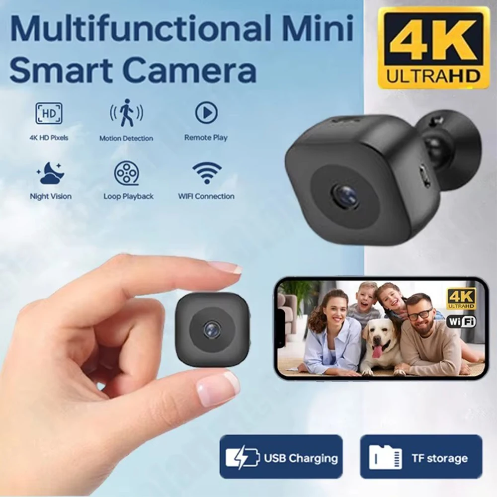 2025 New 4K Mini Wifi Security Camera HD Home Security Wireless Camera Motion Detection Outdoor Night Vision Monitoring Camera