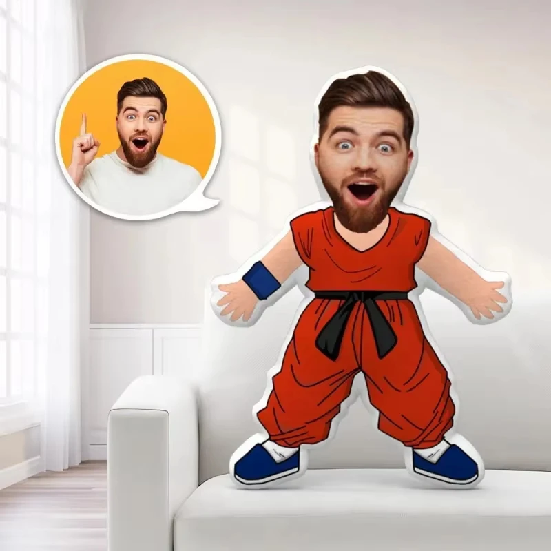 Customized Human Face Karate Style Stuffed Pillow Personalized Upload Picture Cartoon Warrior Plush Toy Anniversary Valentines G