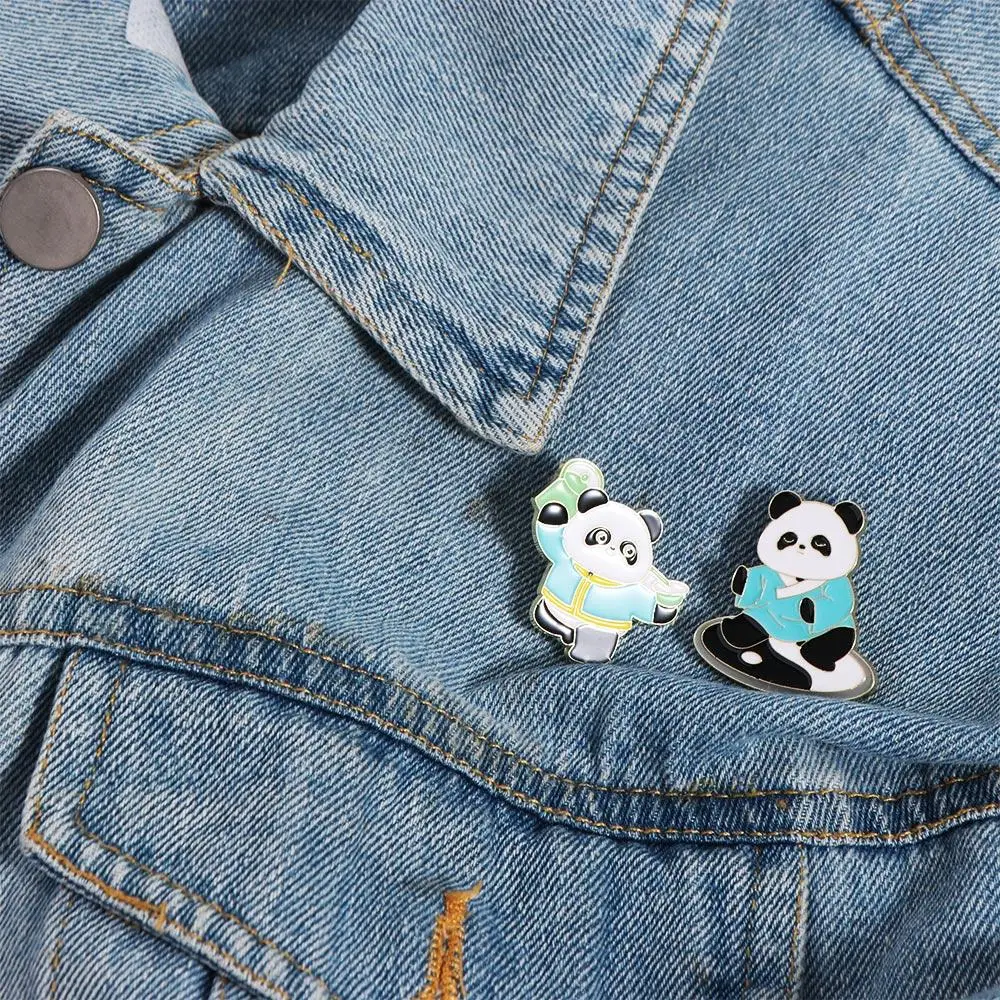 Chinese Style National Tide Panda Brooch Cute Panda Opera Tai Chi Lion Dance Juggling Costume Badge Pin Hat Bag Decoration