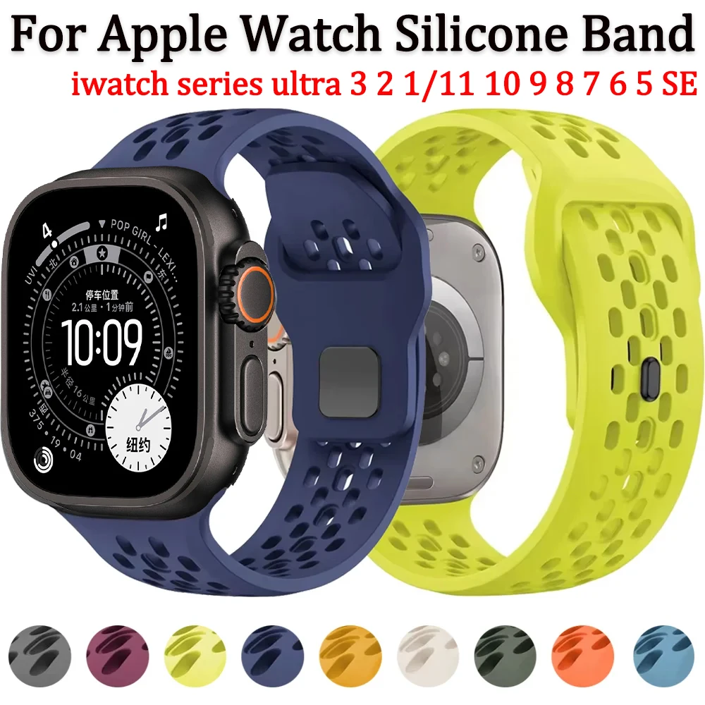 

Silicone Strap for Apple Watch Band Ultra 3/2 49mm 11/10 46mm 42mm 9 8 7 45mm 41mm Sport Wristband iWatch 6 5 SE3 44mm 40mm Belt