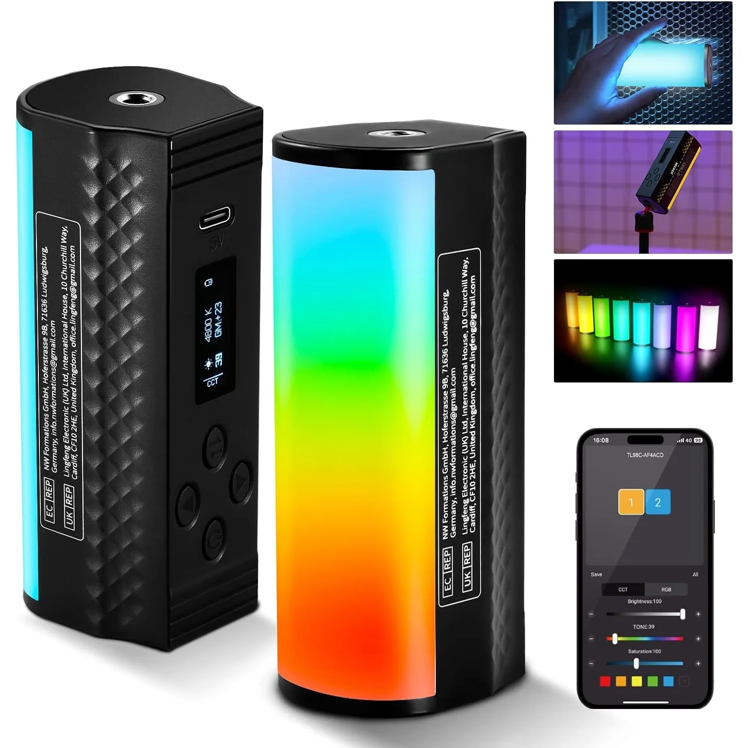 NEEWER Pro Magnetic Handheld Light Wand, APP DMX Control 360° Full RGB LED Lighting CRI97 2600mAh 17 Scenes for Video Recording