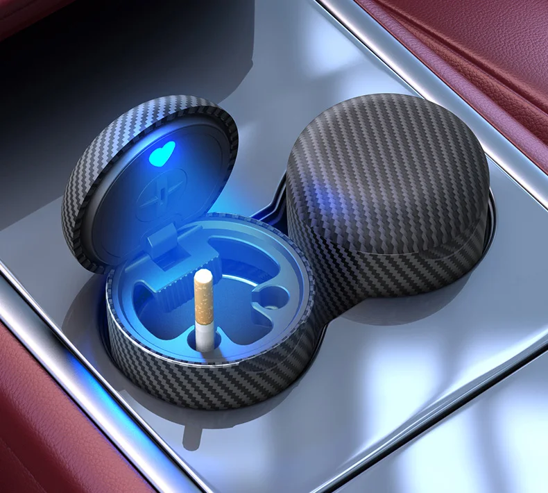 Auto-Aschenbecher, Universeller Ein-Klick-Deckel, Personalisiertes LED-Ambientelicht, Aschenbecher, Auto-Rauchverhinderungs- und Löschbox – Detail 20