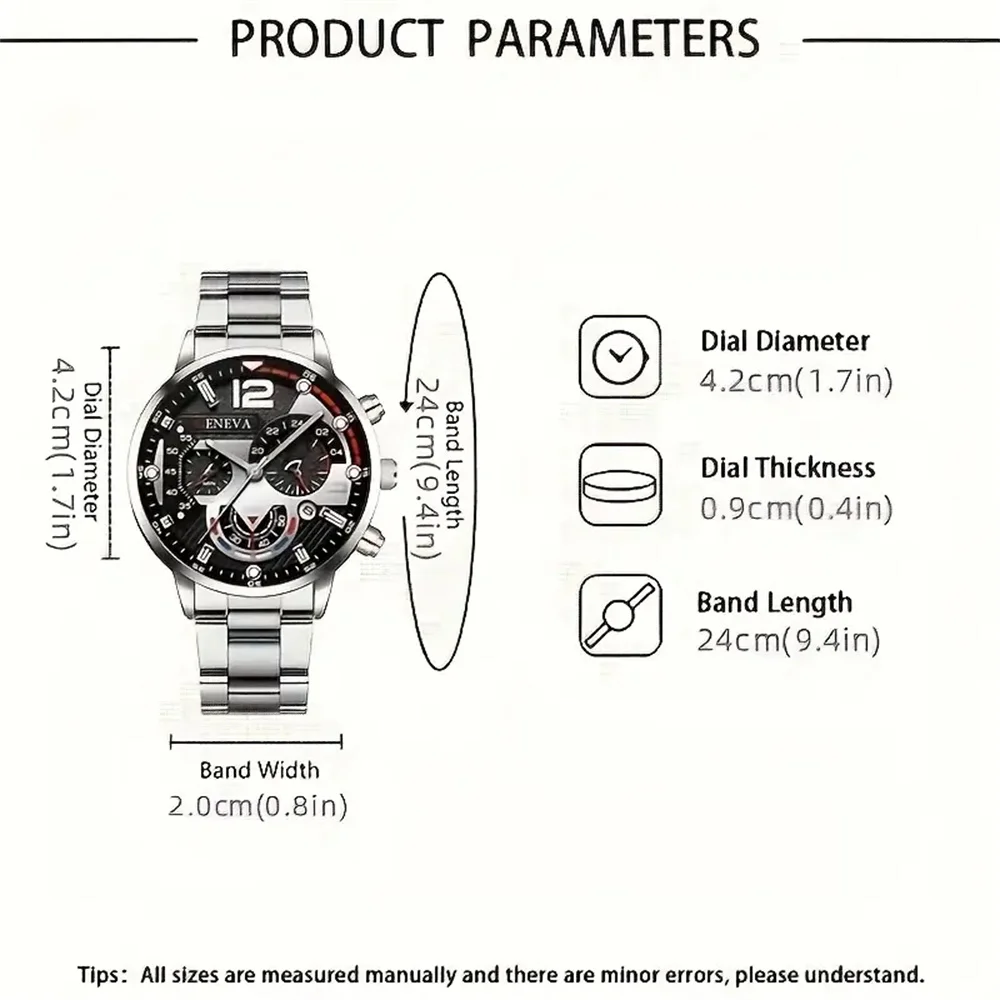 Fashion Mens Watches Luxury Stainless Steel Quartz Wrist Watch Calendar Luminous Men Business Casual with Male Sports Bracelet
