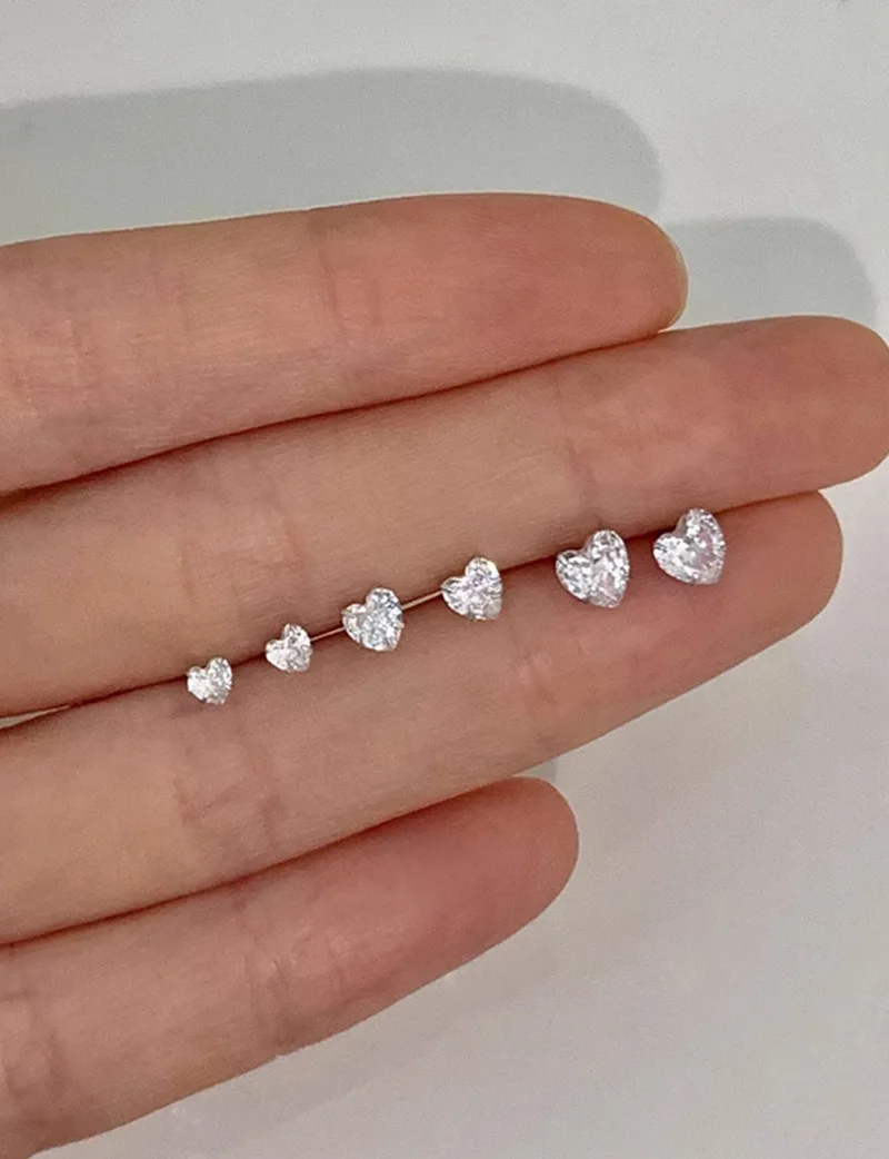925 Sterling Silber 4/5/6mm Herz-Piercing-Ohrstecker für Frauen, Verlobung, eleganter, luxuriöser Qualitätsschmuck im Großhandel – Detail 6