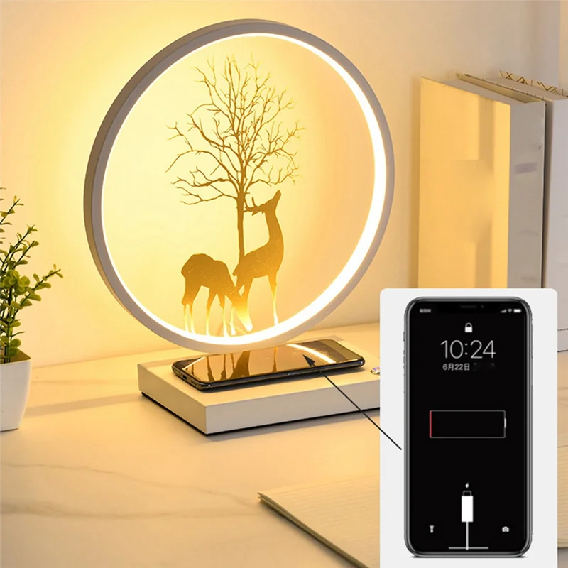 

LED Desk Lamp Wireless Charger Fit For Mobile Phone Lighting Desk Lamp Desktop Nightstand Decoration B