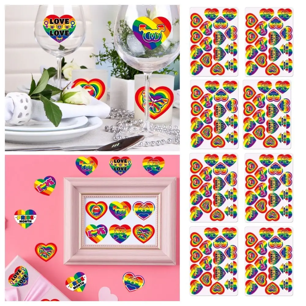

8Pcs Rainbow Pride Day Decorative Sticker Self-adhesive Colorful Gift Tags Stickers Creative DIY Heart Shaped Sticker