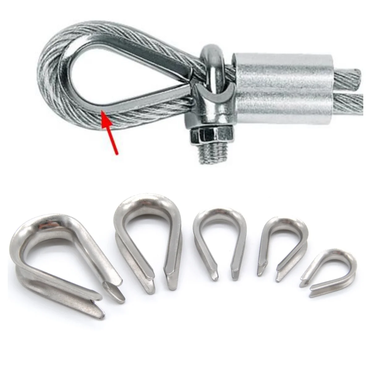 M1.5 M2 M3 M4 M5-M16 304 Stainless Steel Cable Wire Rope Protective Sleeve Thimbles Rigging Chicken Heart Ring Fixing Workpiece