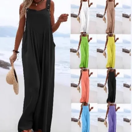 

Четырехсезонный однотонный комбинезон без рукавов, комбинезон с широкими штанинами и нагрудным карманом, женская одежда больших размеров