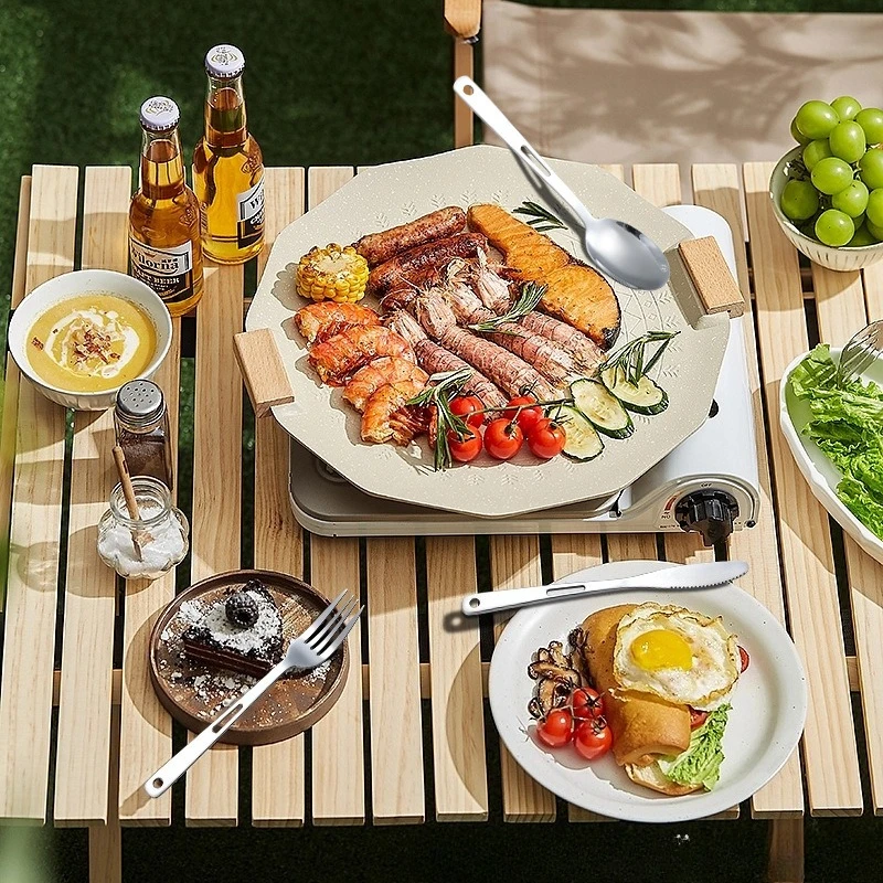 جديد أدوات المائدة التخييم 430 أدوات مائدة من الفولاذ المقاوم للصدأ مجموعة نزهة سكين جوفاء سكين تخييم شوكة