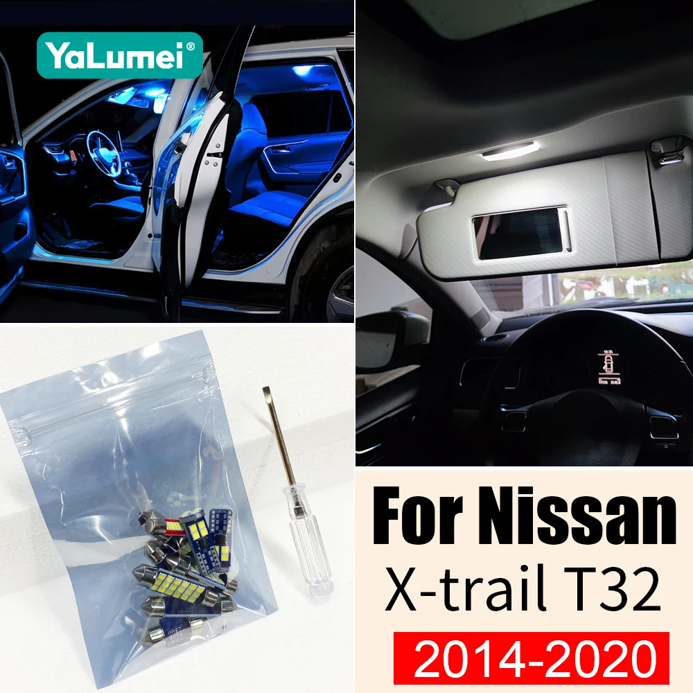 

Для Nissan X-Trail T32 2014-2020: Комплект из 9 светодиодных ламп для салона, освещения багажника и чтения, аксессуары