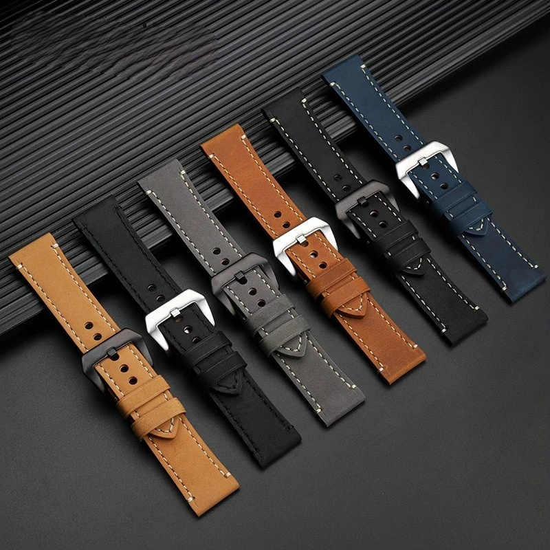 Dla Panerai Breitling Hamilton Casio Fossil męski pasek do zegarka 22mm 24mm 26mm gruba skóra bydlęca pasek do zegarka z prawdziwej skóry akcesoria