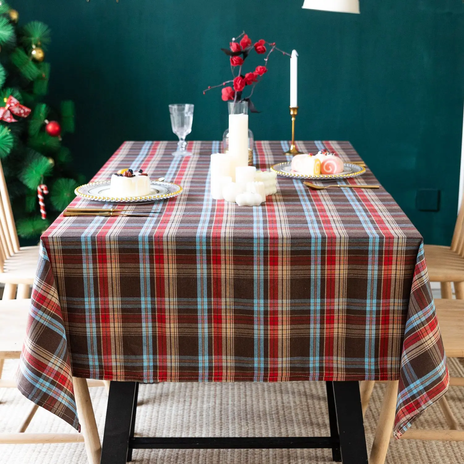 Red Green Plaid Christmas Holiday Table Cloth Rectangle Suitable For Family Dinner Party Kitchen Restaurant Farmhouse Decoration