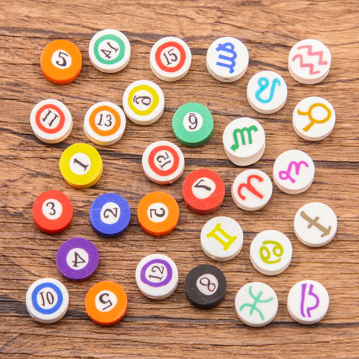 30Pcs 2 Styles Mix Colors Round Digit Symbol Figures Shape Clay Spacer Beads Polymer For Jewelry Making DIY Handmade Accessories