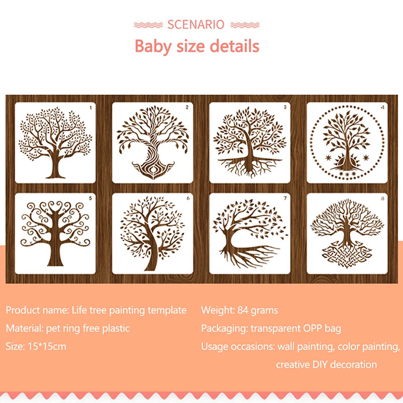 12Pcs Reusable Tree Stencils Set Tree Of Life Stencil For Painting On Wood Airbrush Drawing Templates Crafts Drawing Stencils