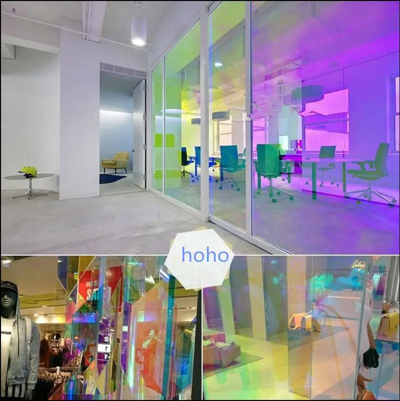 2/3/5 Meter Iridescent Window Film PVC Transparent Rainbow Color Glass Vinyl Holographic Glossy Colorful Window Tint for Home