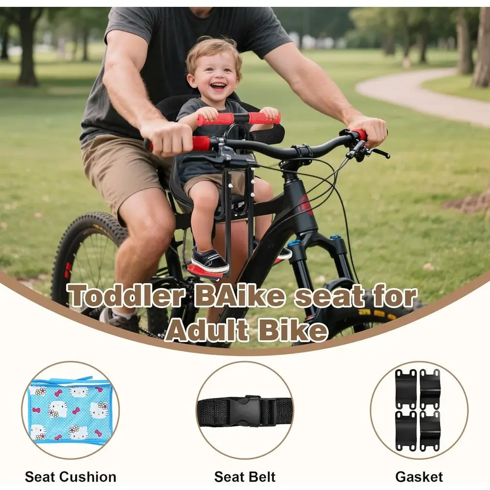 子供用フロントバイクシート、密閉型ガードレール、高さ調節可能、フットレスト、2～5歳向け、すべての大人用MTBに適合