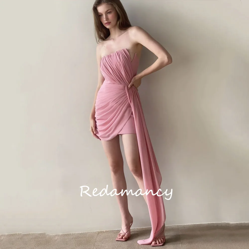 

Redamancy Pink Strapless Chiffon Mermaid Homecoming Dresses 2024 Backless Slim Above Knee vestidos de novia Party Dress