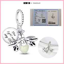 Brilham no Escuro 925 Sterling Silver Charme para Mulheres, se Encaixa Original Pulseira Pandora, Talão, Moda DIY, Luminous Firefly Jóias, Quente