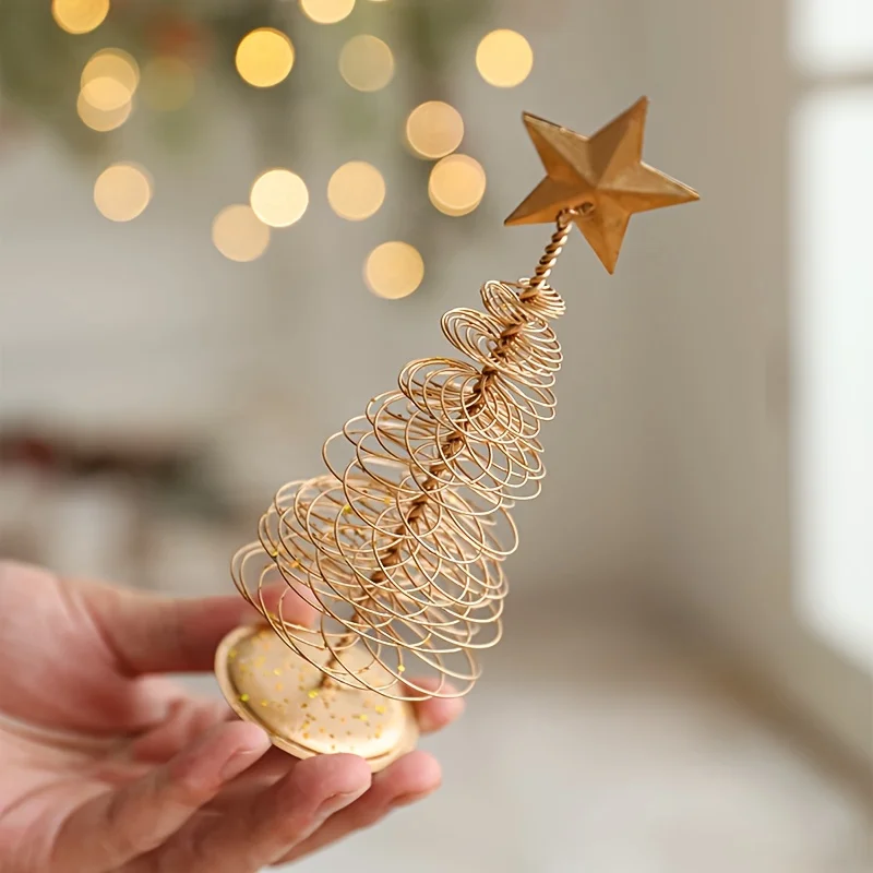 Iron Golden Christmas Tree Decoration Festive Tabletop Ornament Holiday Home Decor Xmas Tree Figurine Christmas Party Decoration