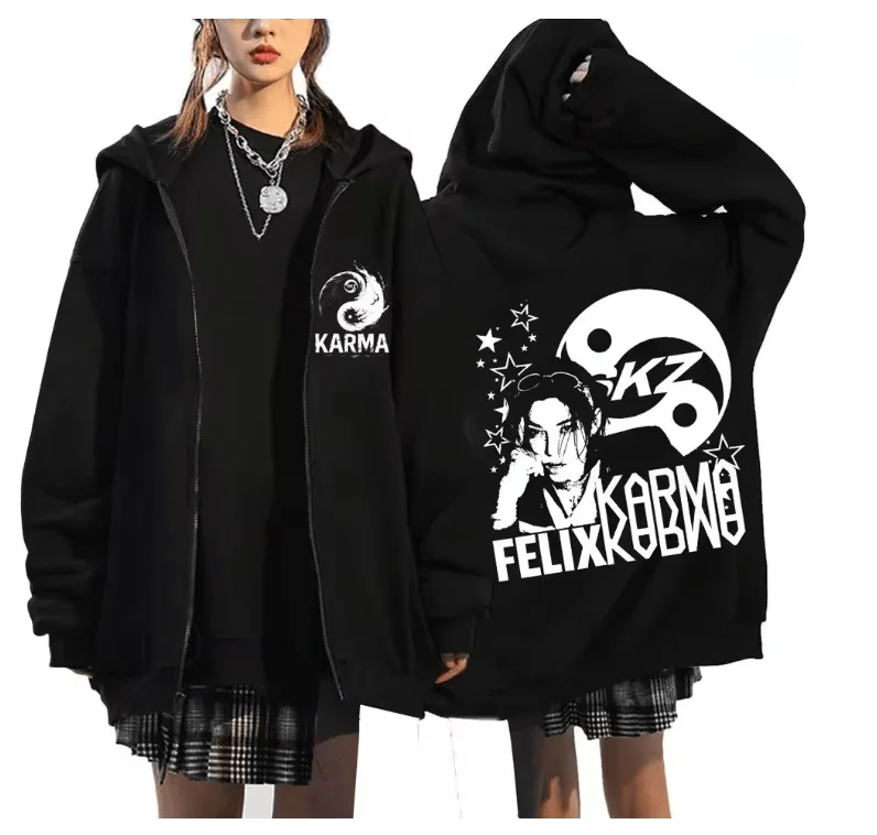 سترة بغطاء للرأس فضفاضة من الألبوم الرابع من KPOP، ملابس FELIX HAN BANGCHAN CHANGBIN LEE KNOW K-POP