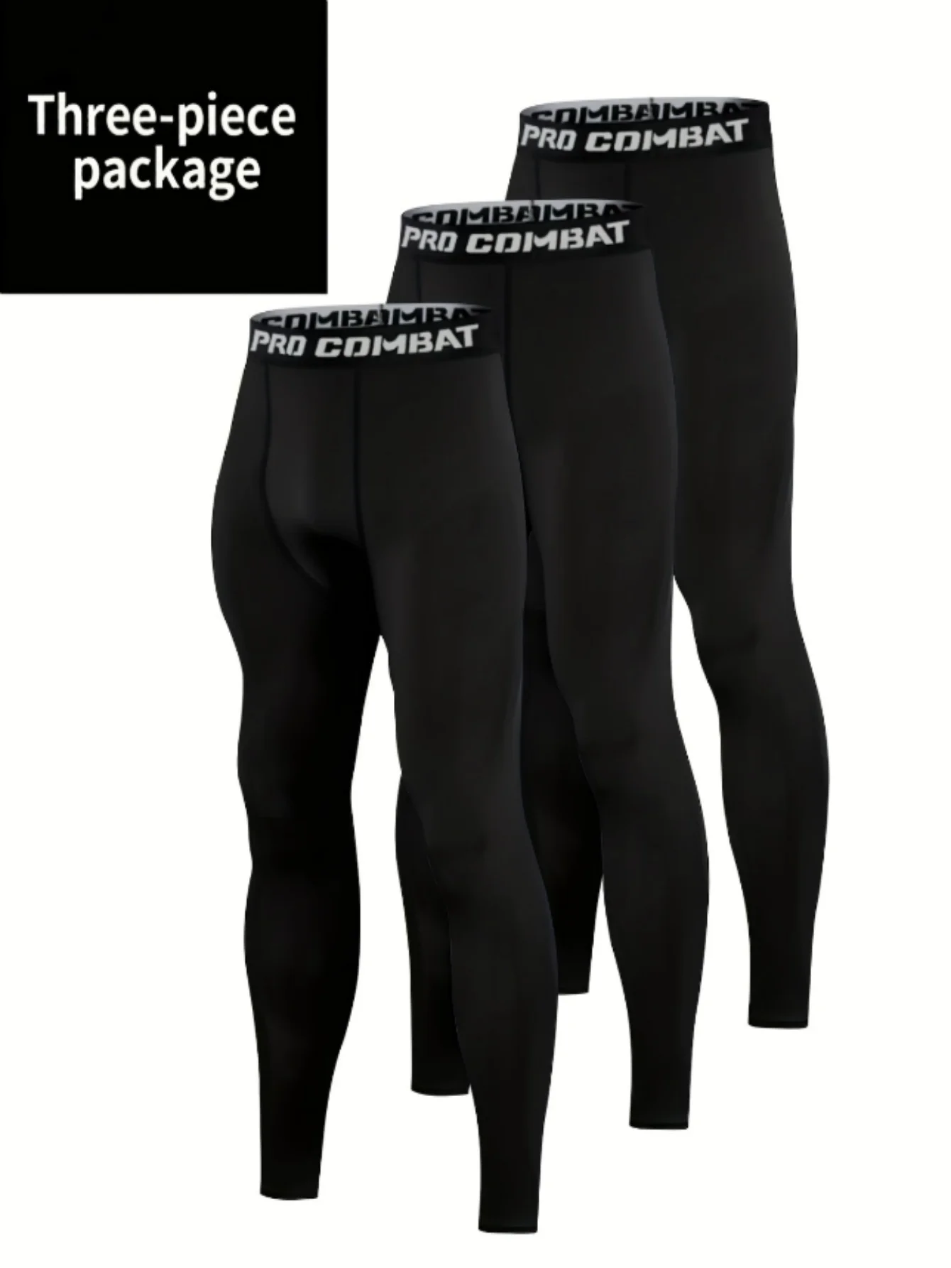 3 قطع من سراويل اللياقة البدنية المضغوطة للرجال، سراويل ضيقة مرنة غير رسمية، مناسبة للياقة البدنية في صالة الألعاب الرياضية الخارجية والجري ملابس رياضية للرجال #1