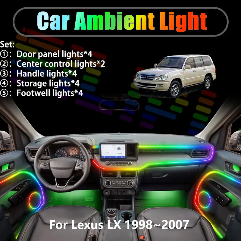 

Светодиодная подсветка салона и багажника для Lexus LX 1998-2007 MK2 J100 (2-е поколение), 2/18 в 1, USB RGB, с эффектом «стример»