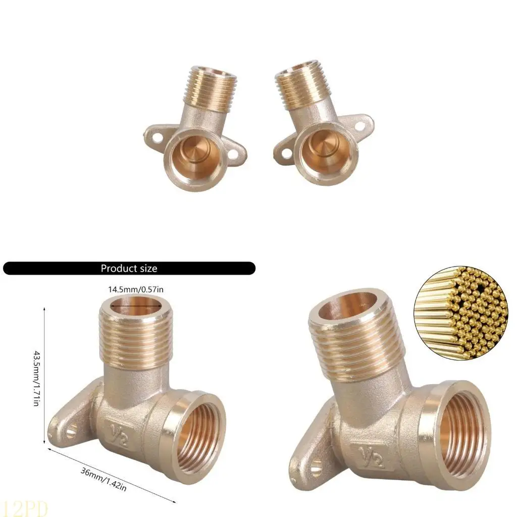 12PD Pack of 2 Sturdy Brass Inch Wall Plate and Socket DN15 Distributor 90 Degree Thread Fitting Parts for Fixtures
