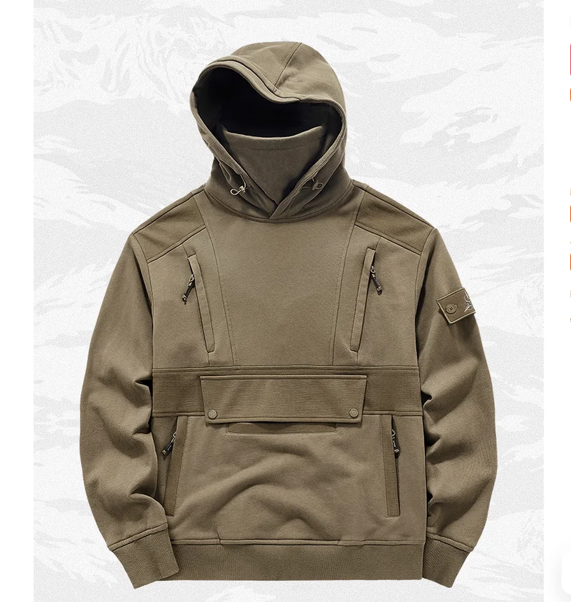 

American retro hoodie men's functional style spliced multi pocket hooded jacket
