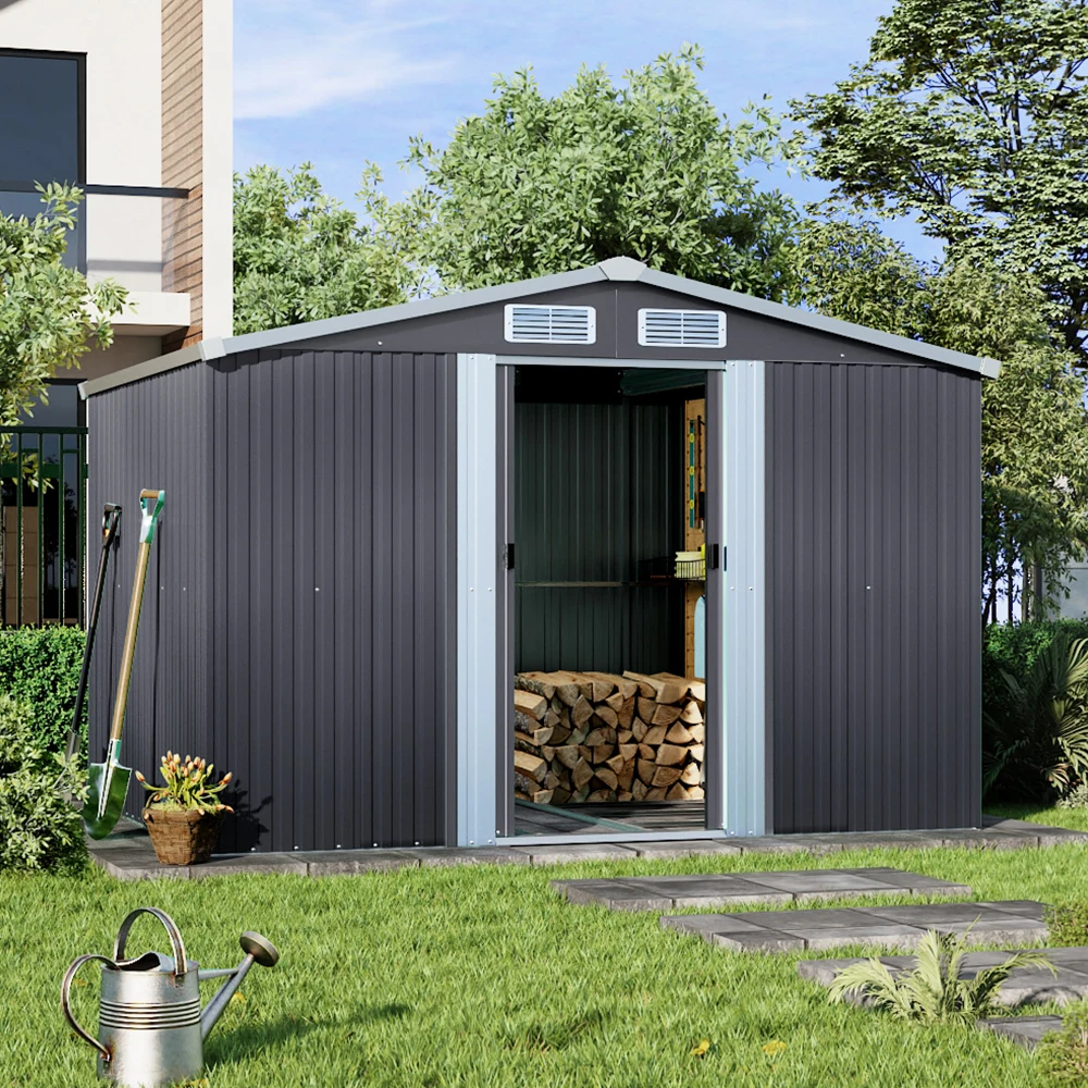 Large Heavy-Duty Metal Garden Tool Storage Shed, Weatherproof Steel Construction, Rust/UV/Water-Resistant, Foundation Included
