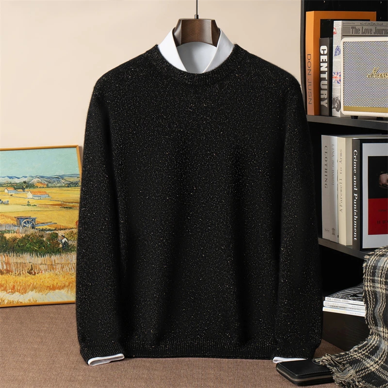 

Autumn Winter 100% Cashmere Sweater Men's Round Neck Sweater Seven-Needle Thickened Consinee Color Dot Yarn Loose Base Shirt