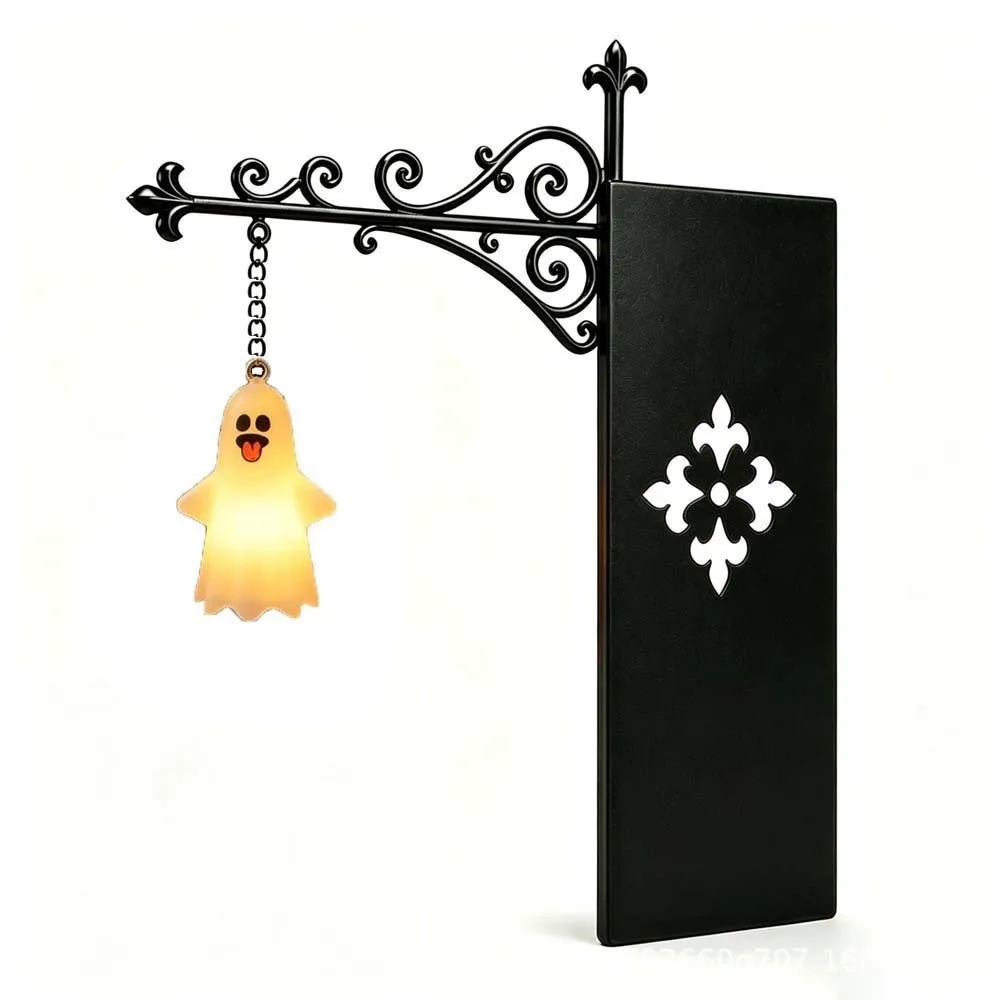 Wrought Iron Street Lamp Bookends Button Cell Battery Powered Hollow Out Gothic Bookshelf Decor Retro Style Matte Black