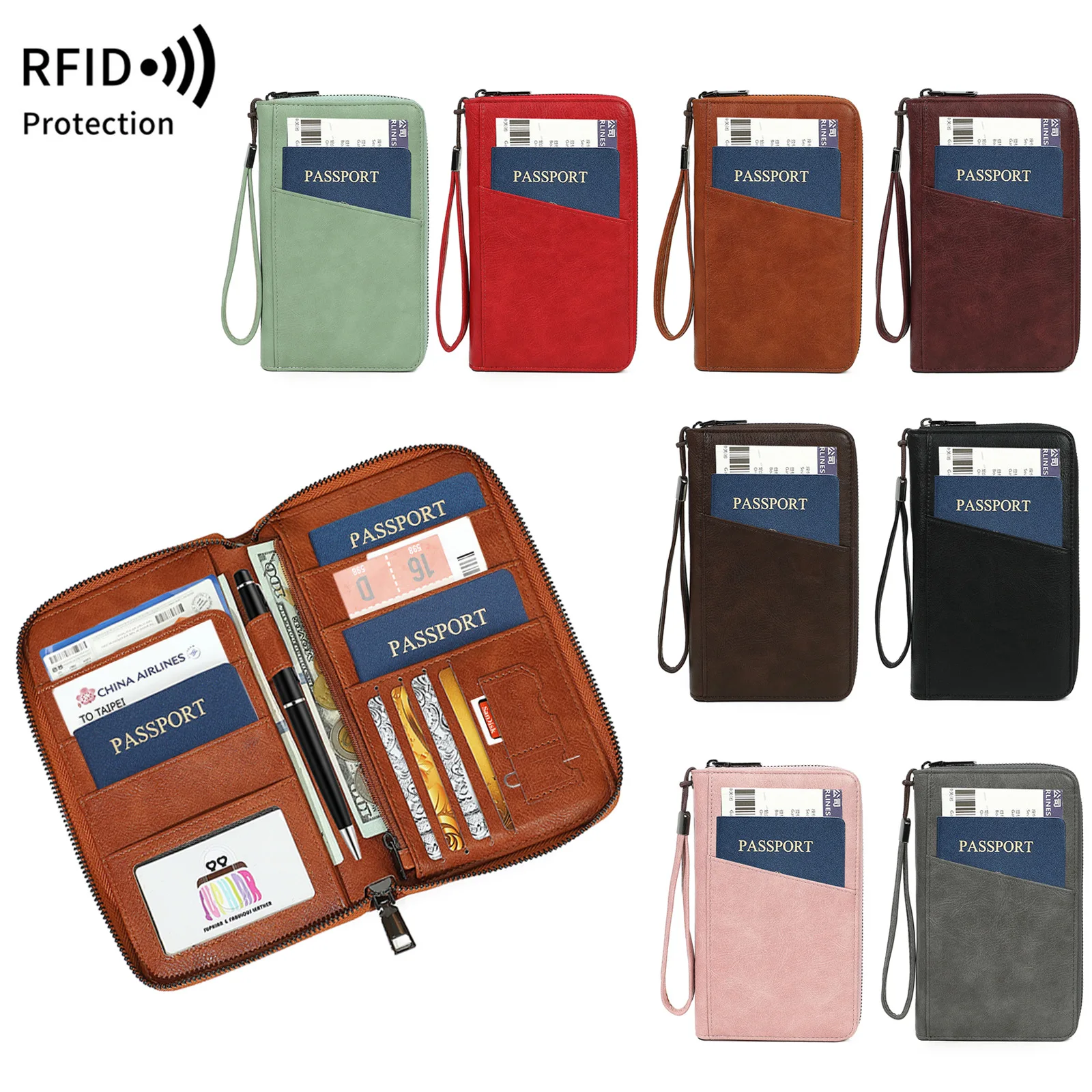 Vintage Matte PU Leather Long Wallet for Women, Full Zip Around Wristlet Clutch, Multi Card Slots Phone Pocket Large Capacity Pu