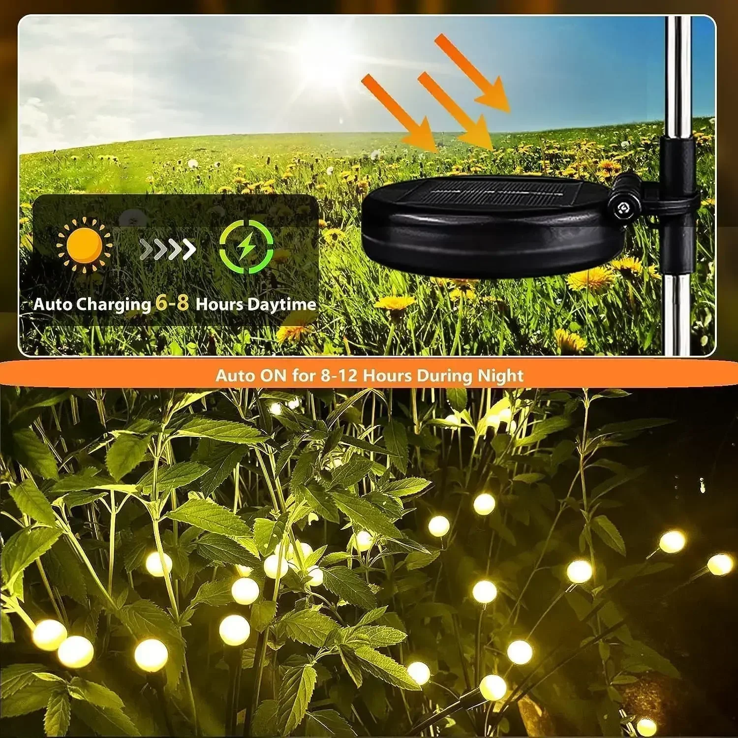 Lumières solaires de Noël de jardin de luciole, lumières de pelouse de luciole, blanc chaud, éclairage de RVB, décoration de cour, 8 LED, paquet de 2