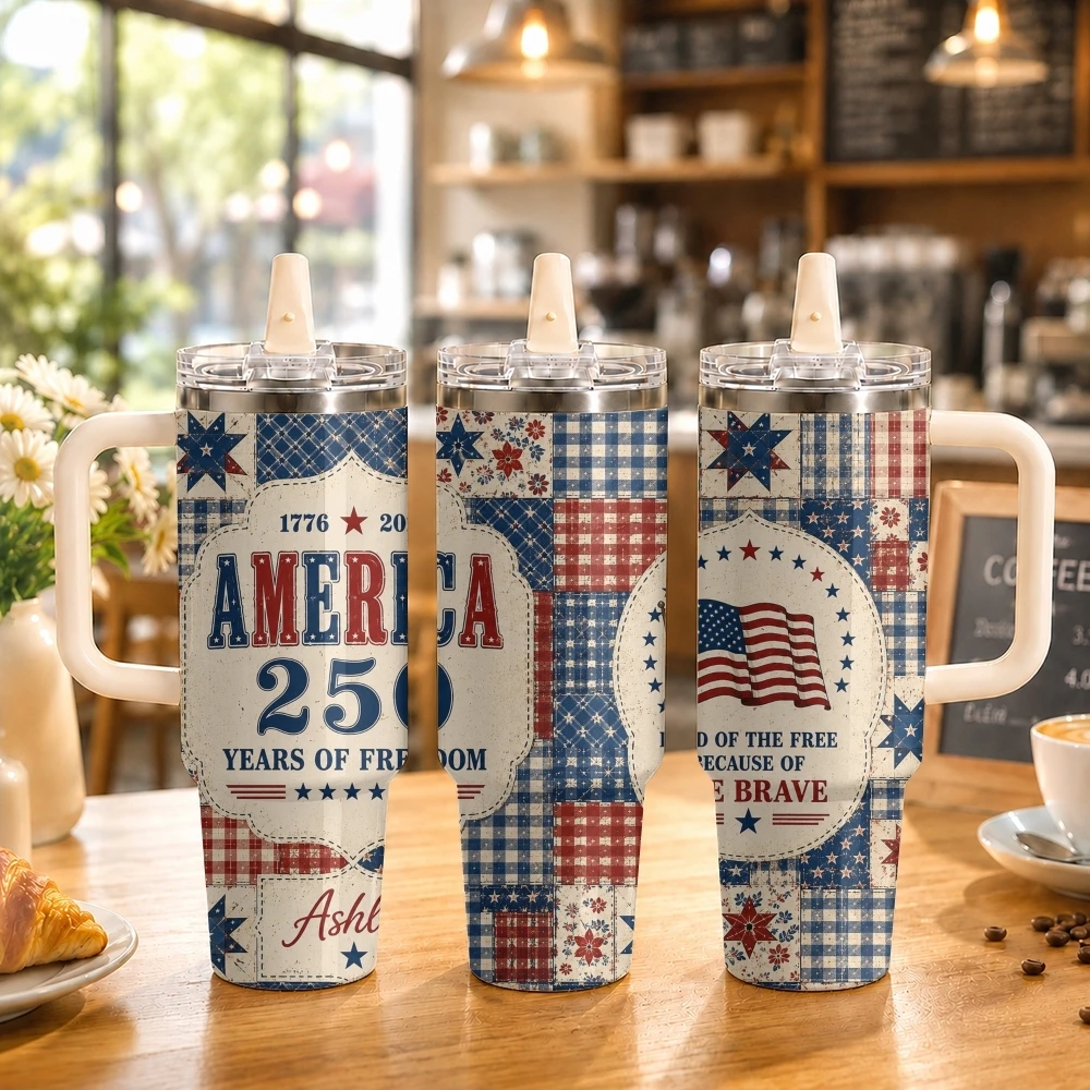 U.S. 250th Anniversary Vacuum Flasks 40oz Stainless Steel Tumbler with Handle Straw Lid Vacuum Insulated Double Wall Leak Proof