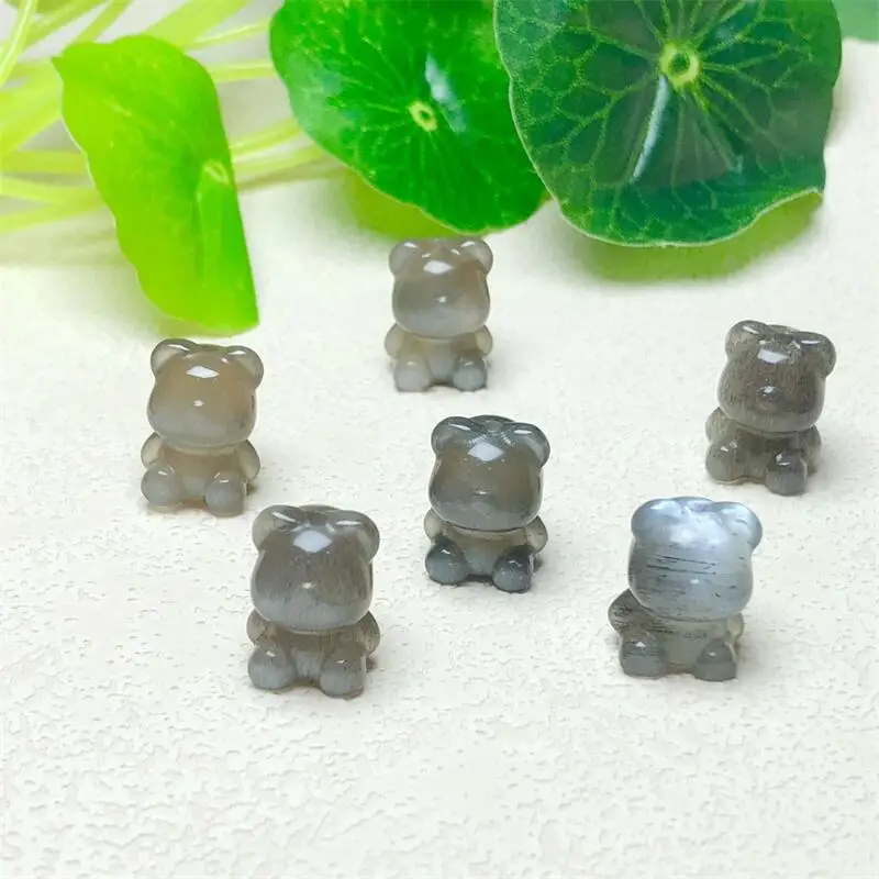 3PCS Natural black Skeletal Quartz cartoon bear Carving Reiki Healing Stone DIY Accessories Holiday Birthday Gift 13MM