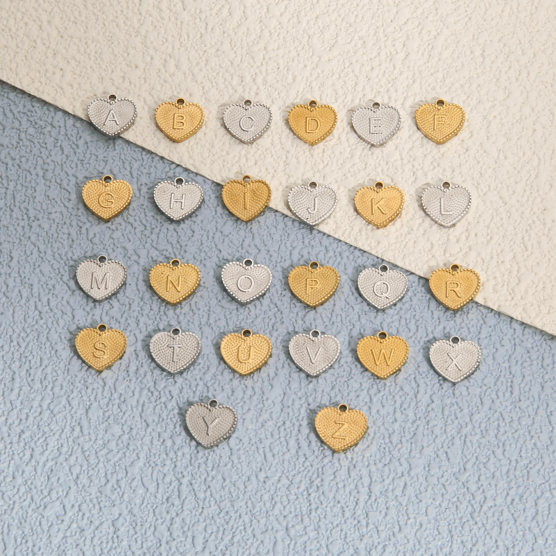 3Pcs 18K Gold Plated Stainless Steel Heart Initial Charms A-Z Letter Pendants Charms for DIY Jewelry Making Supplies