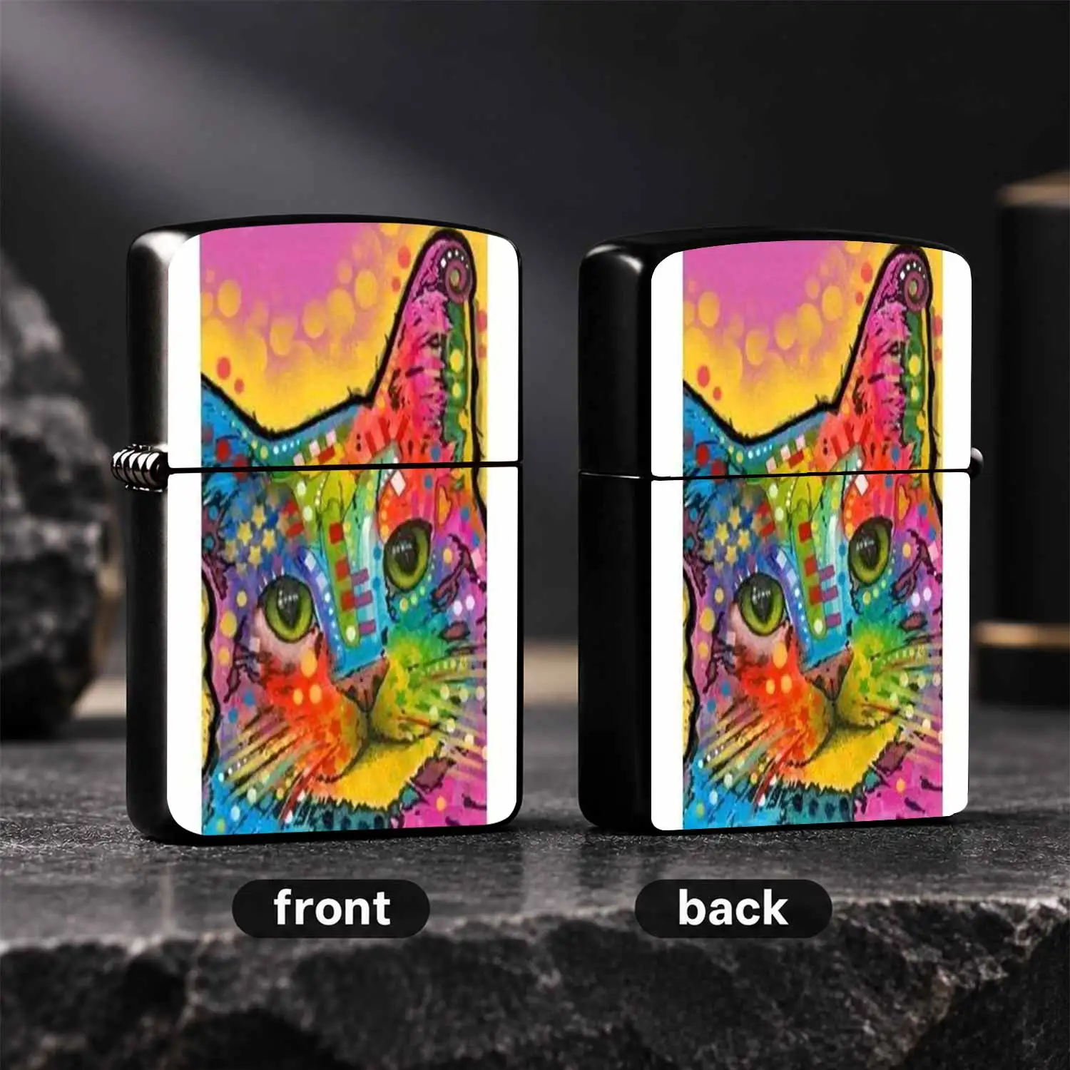 Creative ColorfulArt Cat Pattern Pocket Lighter, Vibrant Psychedelic Pet Painting Portable Ignition Device, Multi-scenario Applicable Exquisite Fun Accessory, Ideal Unique Gift For Art Lovers And Trendy Enthusiasts A Humorous And Interesti