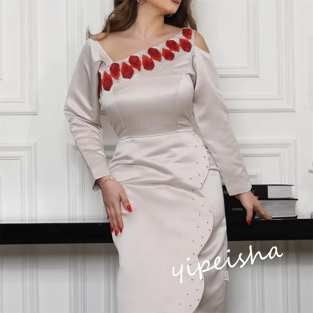 Vestidos de baile retos personalizados, comprimento do tornozelo, decote em v, manga completa, vestido de noite, moda simples, cristal, elegante, vestidos de festa