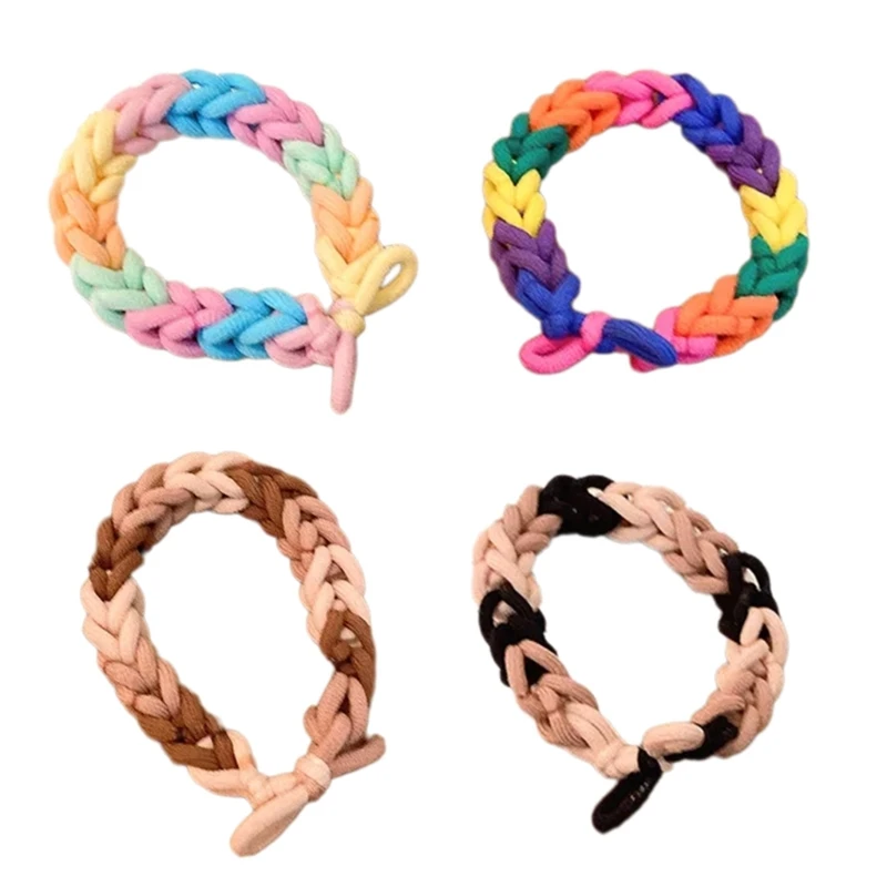 Y166 Crochet Wristband for Couple Dragon Festival Rainbow Hair Rope Elastic Hair Scrunchy Women PonytailHolder Hair Tie