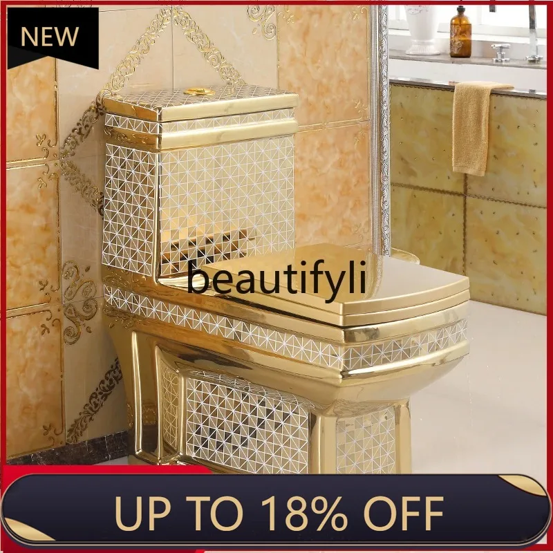 

Z189 Household flushing golden toilet water-saving silent deodorant European toilet square color ceramic personalized toilet