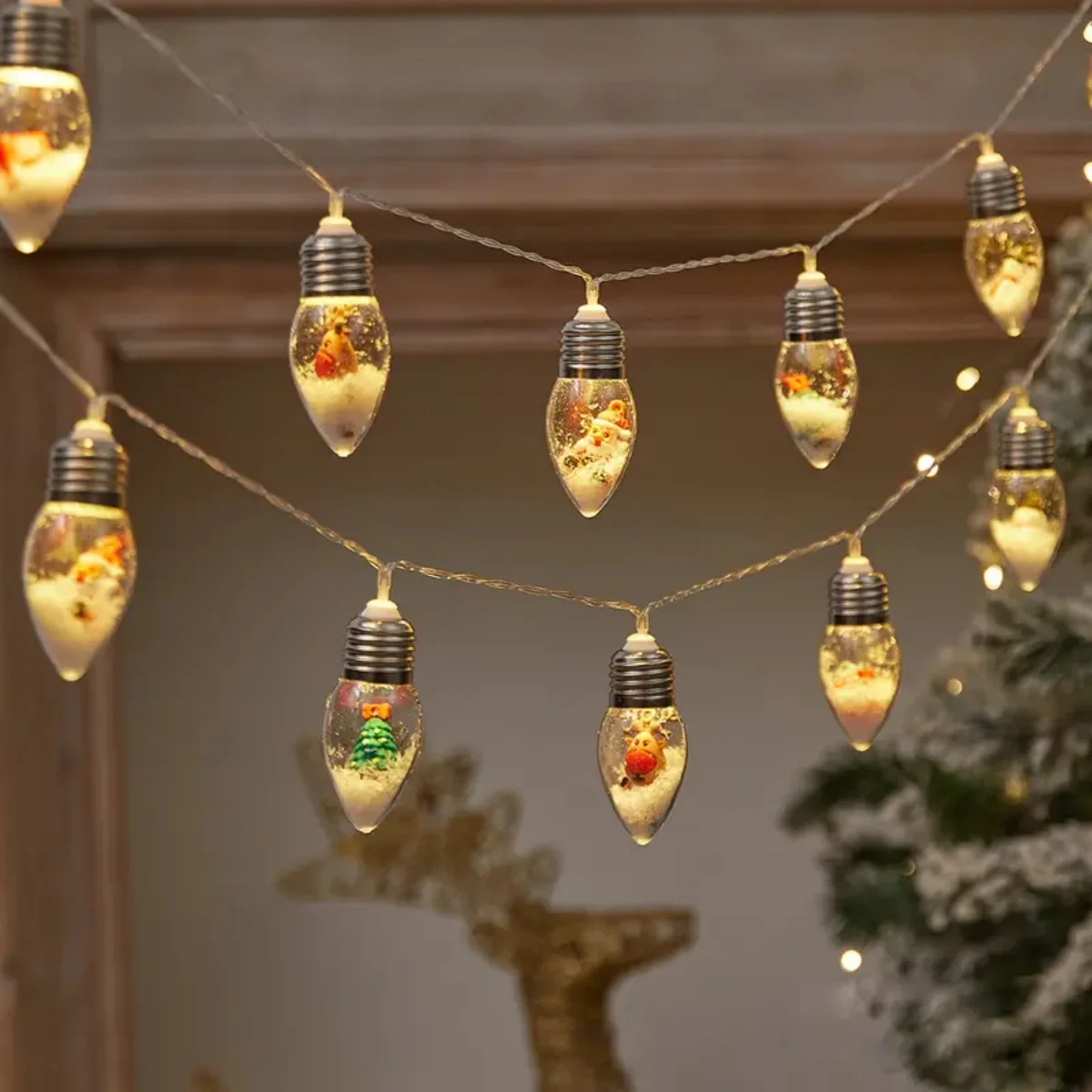 1 قطعة 10/20LED غلوب لمبات سلسلة ضوء مع الثلج و لطيف الحلي مثالية للمنزل فناء الموقد عيد الميلاد شجرة عيد الميلاد الديكور