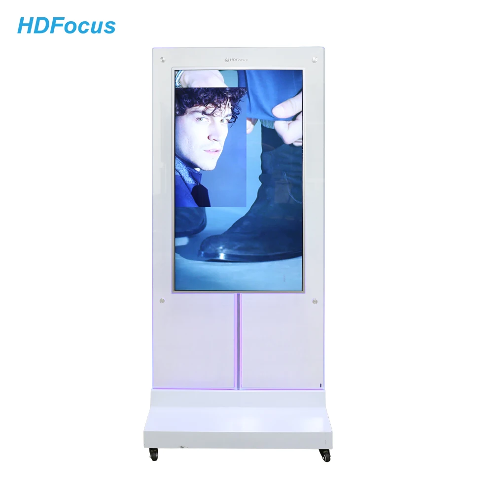 Floor Standing 55 Inch Indoor 4K Double Sided Transparent Dual Screen Lcd Digital Signage Advertising Kiosk