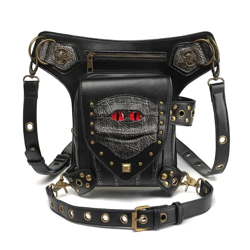 

Bag women's European and American punk chain bag PU niche locomotive women's shoulder messenger bag fanny pack men
