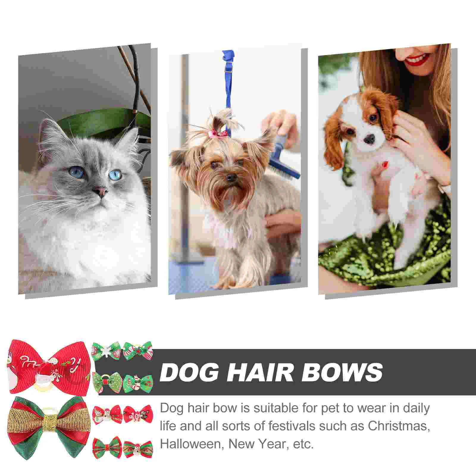 10 Pcs Christmas Dog Bow Santa Claus Snowman Pet Headdress Bows for Dogs Girls Puppy Hair Small Accessories Pets Grooming Pin