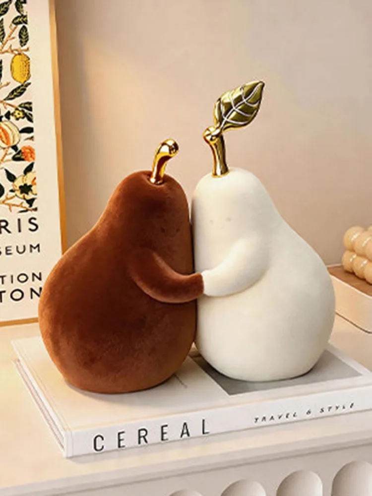 Home Decor Pear Statue Flocking Ornament Living Room Entrance TV Cabinet Bedroom Soft Decor Art Ornaments Creative Wedding Gifts